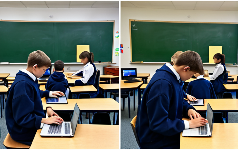 Education Divide**
A split-screen image depicting contrasting learning environments. On one side, a modern, well-equipped private school classroom with engaged students in appropriate attire, working on laptops, perfect anatomy, proper finger count, natural body proportions. On the other side, a crowded, under-resourced public school classroom with fewer resources, students in modest clothing looking less engaged, perfect anatomy, well-formed hands, correct proportions. The overall tone is serious and thought-provoking. Safe for work, appropriate content, fully clothed, family-friendly.
**