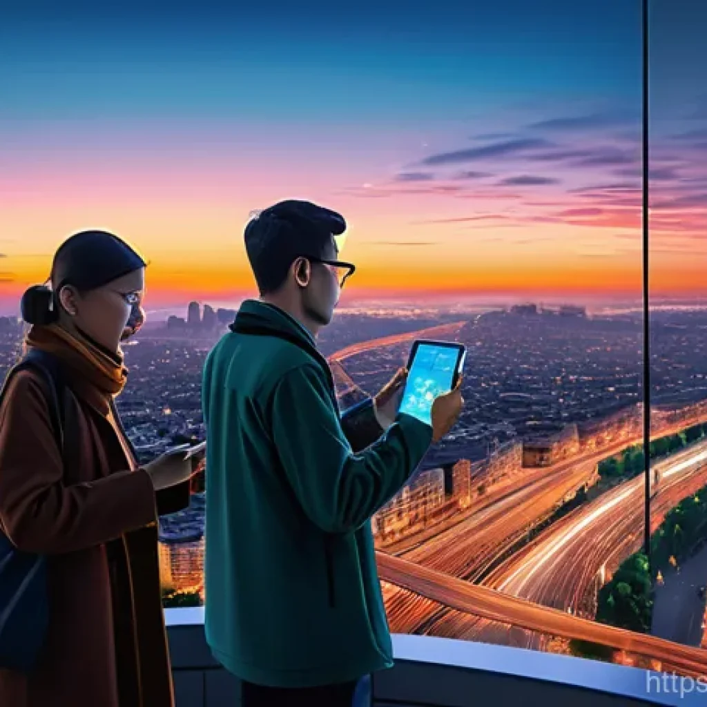 GIS 소프트웨어 - **Prompt 1: GIS in Everyday Life and Smart Cities**
    A vibrant, modern cityscape at sunset. In th...