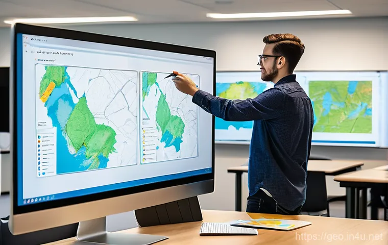 GIS 소프트웨어 - **Prompt 2: GIS for Industrial Efficiency and Quality Management**
    Inside a sleek, futuristic ma...