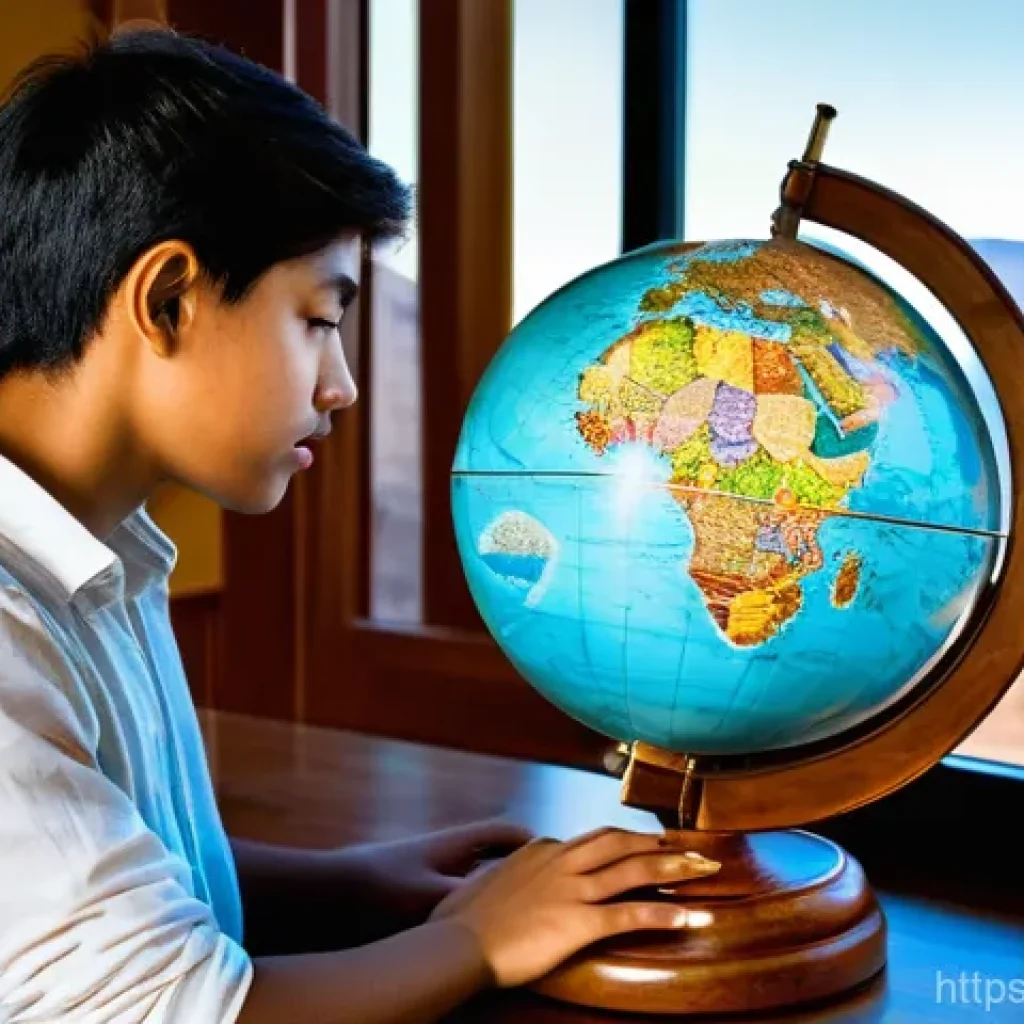 지리학과 사회학 - **A thoughtful young student exploring the world through geography.**
A young adult, casually dr...