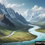 지리학과 정치학 - A detailed and realistic digital painting of a rugged mountain border landscape, illustrating the po...