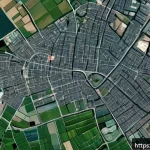 지리학 박사 과정 - A high-resolution satellite image showing a sprawling urban slum area with dense, irregular housing ...